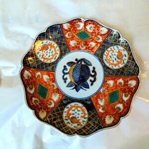 Vintage Japanese Wedding with Peach Roundel Plate, 8" diameter, Fuku mark